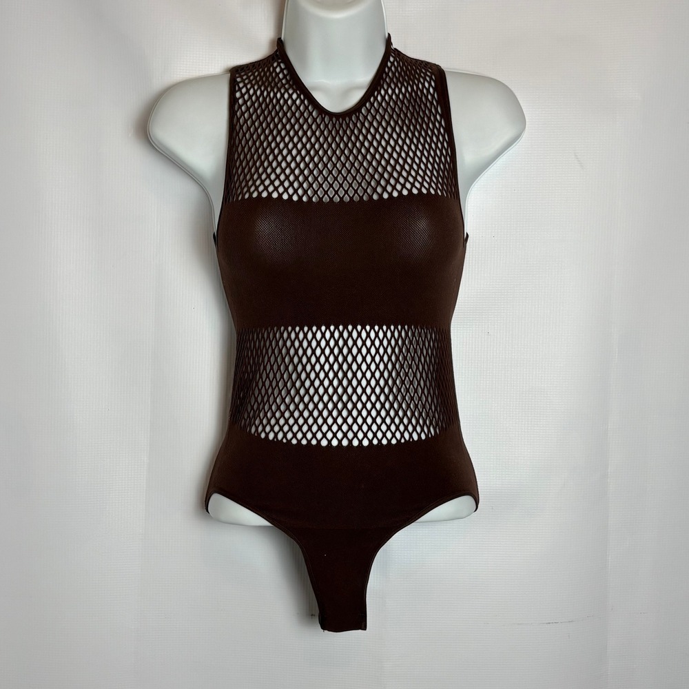 Zara Limitless Contour Fishnet Mesh Bodysuit‎ Brown XS-S NWT Festival Clubwear